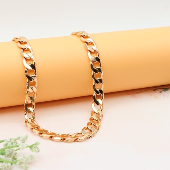 Bold Rose Gold Curb Chain Necklace with Polished Flat Links, XPNL0264 - Picture 1 of 12